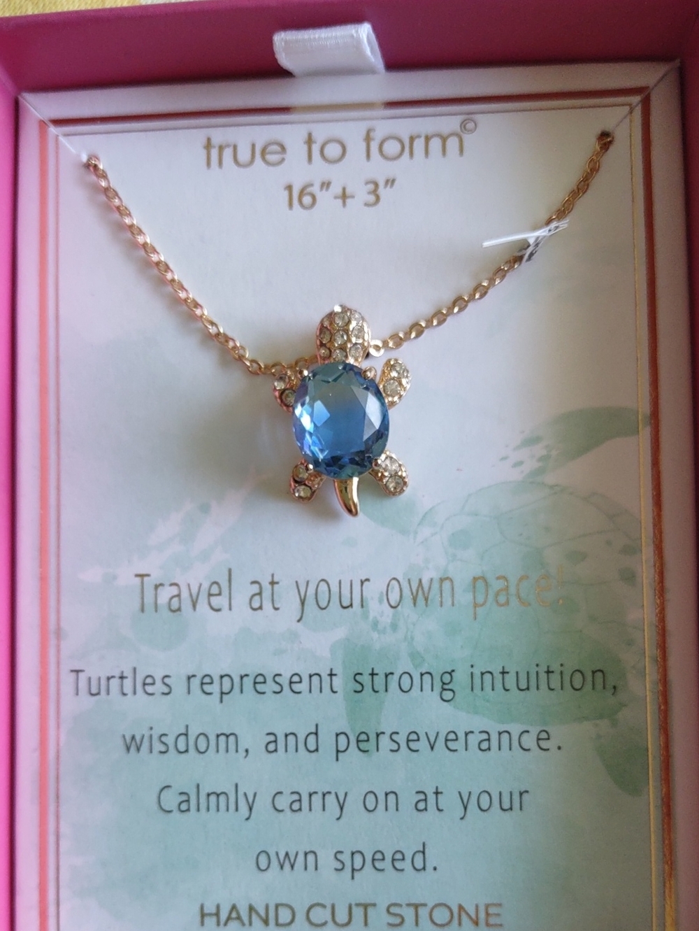 True to Form Gold-Tone Turtle Necklace with Blue Stone